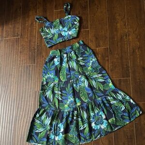 Rachel Zoe Blue and Green Patterned Ensemble Set | Size Small